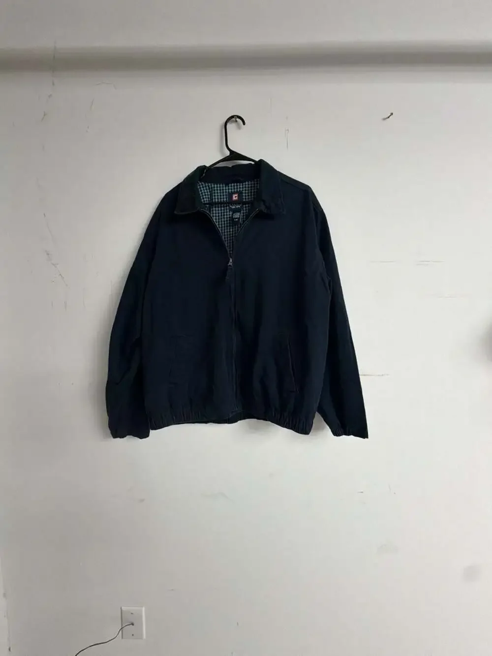 Chaps Est. 1978 Navy Blue Full Zip Harrington Jacket with Plaid Lining